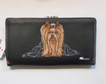 Yorkshire Terrier Yorkie Dog Wallet for Women Hand Painted Leather