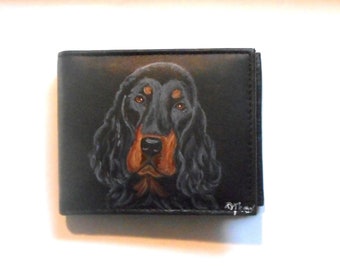 Gordon Setter Dog Wallet for Men, Hand Painted Leather Bifold Wallet, Gift for Men