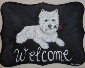 West Highland White Terrier, Westie Dog Painting, Welcome Sign Plaque, Wall Decor Art