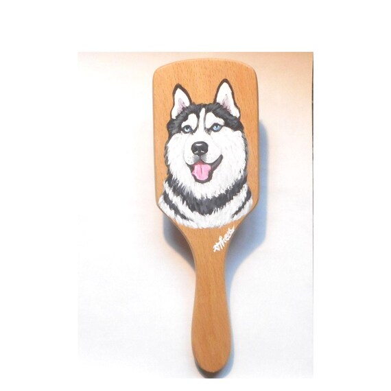 Siberian Husky Dog Hairbrush, Pet Grooming Brush, Hand Painted Dog