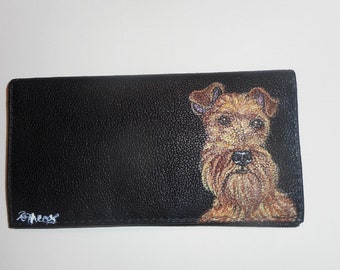 Irish Terrier Dog Checkbook Cover, Painted Leather Checkbook Holder, Dog Person Gift