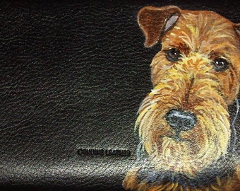 Airedale Terrier Dog Checkbook Cover, Custom Hand Painted Leather, Dog Person Gift