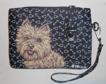 Wheaten Cairn Terrier Dog Wristlet, Handbag, Cosmetic Bag, Hand Painted Purse, Dog Person Gift