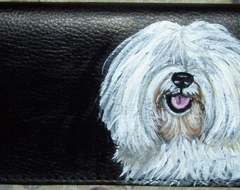Coton De Tulear Dog Leather Checkbook Cover, Custom Painted Leather, Dog Person Gift