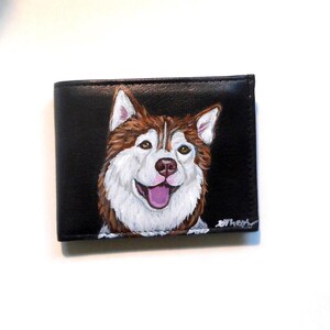 Cartera de cuero para hombre con diseño de husky siberiano, regalo para el día del padre