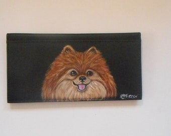 Pomeranian Dog Checkbook Cover, Hand Painted Checkbook Holder, Dog Person Gift