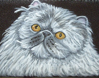 Persian Cat Checkbook Cover, Hand Painted Cat Person Gift, Cat Lovers Gift