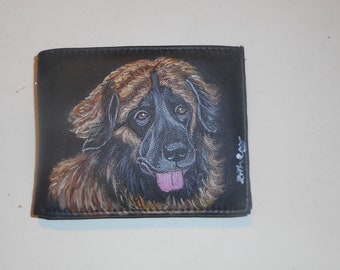 Leonberger Dog Wallet for Men, Hand Painted Leather Wallet, Father's Day Gift