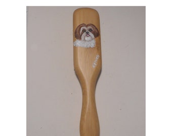 Shih Tzu Dog Hairbrush, Pet Grooming Brush, Hand Painted Dog Person Gift