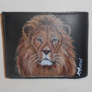 Cartera con retrato de león para hombre, Cartera de cuero para hombre, Regalo del día del padre,