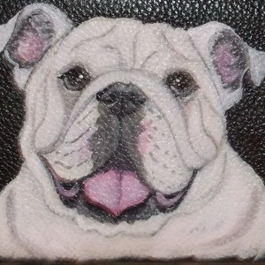 English Bulldog Dog Checkbook Cover, Hand Painted Leather, Dog Person Gift
