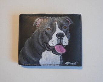 Pit Bull Terrier Dog Wallet for Men, Hand Painted Leather Wallet, Father's Day Gift