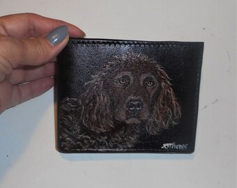 Boykin Spaniel Dog Portrait Wallet for Men Hand Painted Leather Gift forDad