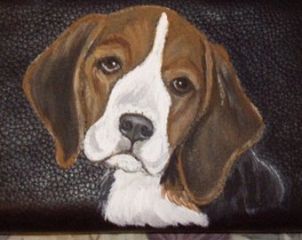 Beagle Dog Wallet for Women Hand Painted Leather