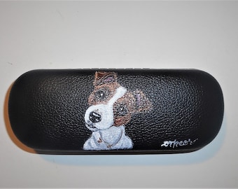 Jack Russell Terrier Dog Portrait, Eyeglass Case, Hand Painted Galsses Case