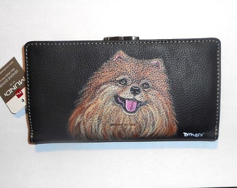 Pomeranian Dog Wallet for Women, Hand Painted Leather Wallet, Gift for Dog Person