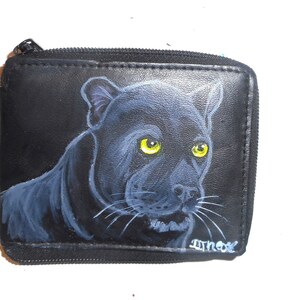 Cartera de pantera negra para hombre, cartera de cuero pintada a mano, regalo del día del padre