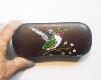 Hummingbird Bird Eyeglass Case, Hand Painted Glasses Case, Bird Lover Gift