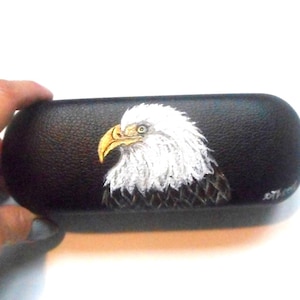 Hand Painted Bald Eagle Eyeglass Case: Vegan Leather Bird Lover Gift