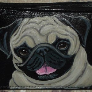Cartera de perro carlino para hombre, cartera de cuero para hombre, regalo para amantes de los perros, regalo para el Día del Padre