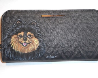 Pomeranian Dog Wallet for Women, Hand Painted Vegan Leather, Dog Mom Gift