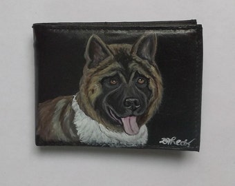 American Akita Dog Wallet for Men, Hand Painted Leather Wallet, Father's Day gift