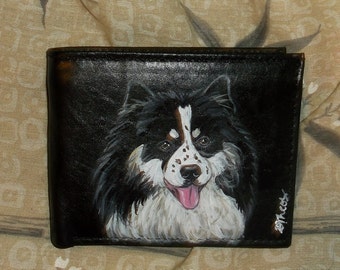 Finnish Lapphund Dog Leather Wallet for Men Hand Painted Father's Day Gift