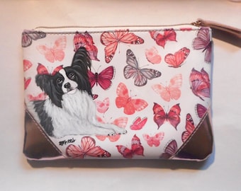 Papillon Dog Painted Cosmetic Bag, Purse, Pouch, Dog Person Gift