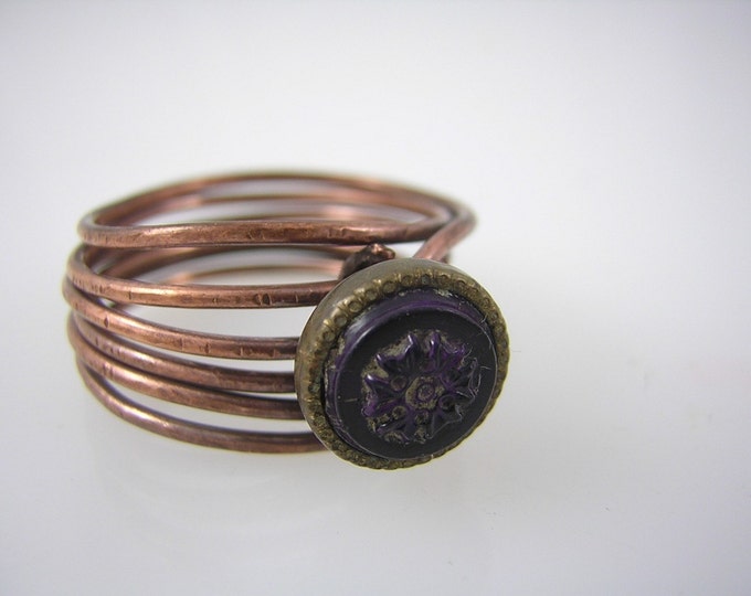 Purple Flower Vintage Antique Button Ring Size 8.5 recycled - Etsy