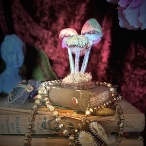 Brocade Velvet Toadstool Display: Handmade Fairycore Mushroom Decor