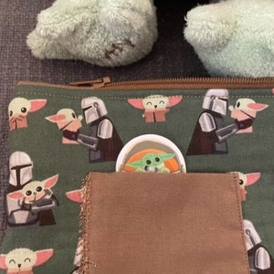 Custom Made Cosmetic Bag from Mandalorian and the Child Fabric Not a Licensed Item 8 in x 5 inches image 4