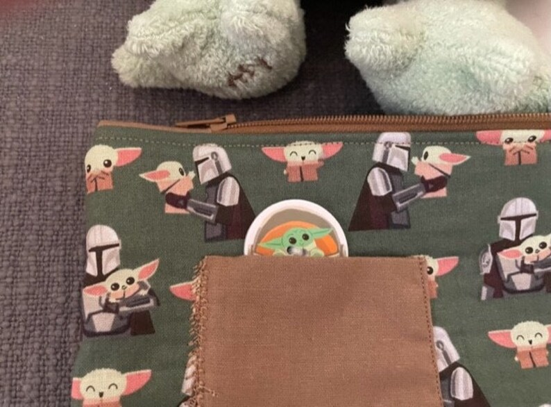 Custom Made Cosmetic Bag from Mandalorian and the Child Fabric Not a Licensed Item 8 in x 5 inches image 4