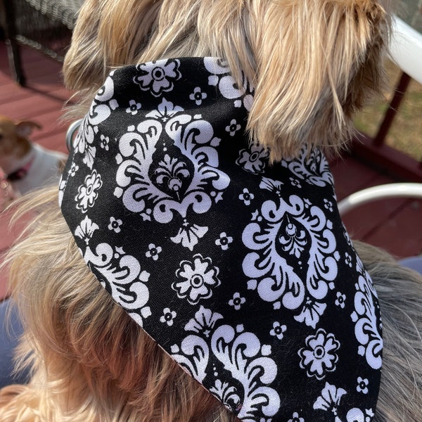 Reversible doggie collar in black and white fabrics.