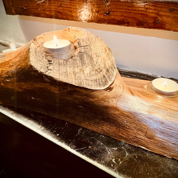 Rustic Natural Log Candle Holder
