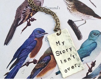 My Story isn't over. - Custom Hand Stamped Hammered Brass Necklace