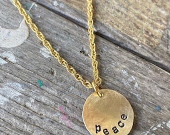 peace - Hand Stamped Brass Necklace - READY TO SHIP