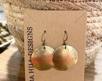 Hammered Brass Disc Earrings - simple and perfect for everyday wear