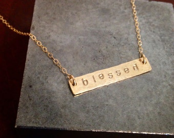 Custom Hand Stamped Gold Filled Bar Necklace