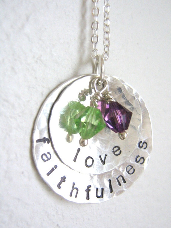 Love and Faithfulness Personalized Hand Stamped Sterling Silver Necklace With Two Swarovski Crystals Etsy