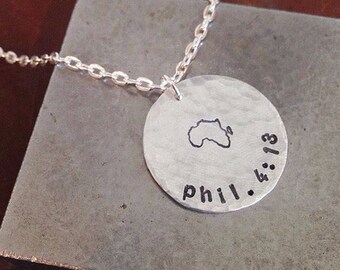 Custom Hand Stamped Silver Scripture Necklace with verse and symbol of your choice