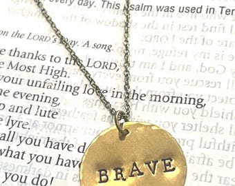 BRAVE - Handstamped Brass Necklace - READY to SHIP
