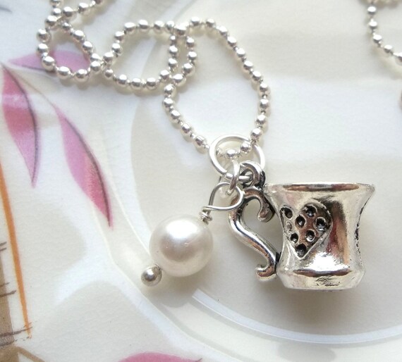 Teacup Necklace featuring adorable silver teacup charm and Etsy