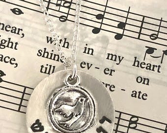 Ruach Hakodesh - Holy Spirit in Hebrew - Custom Hand Stamped Sterling Silver Hebrew Necklace with dove seal charm