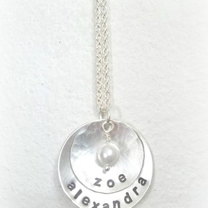 Personalized Hand Stamped Sterling Silver Necklace with vintage pearl or swarovski crystal image 2