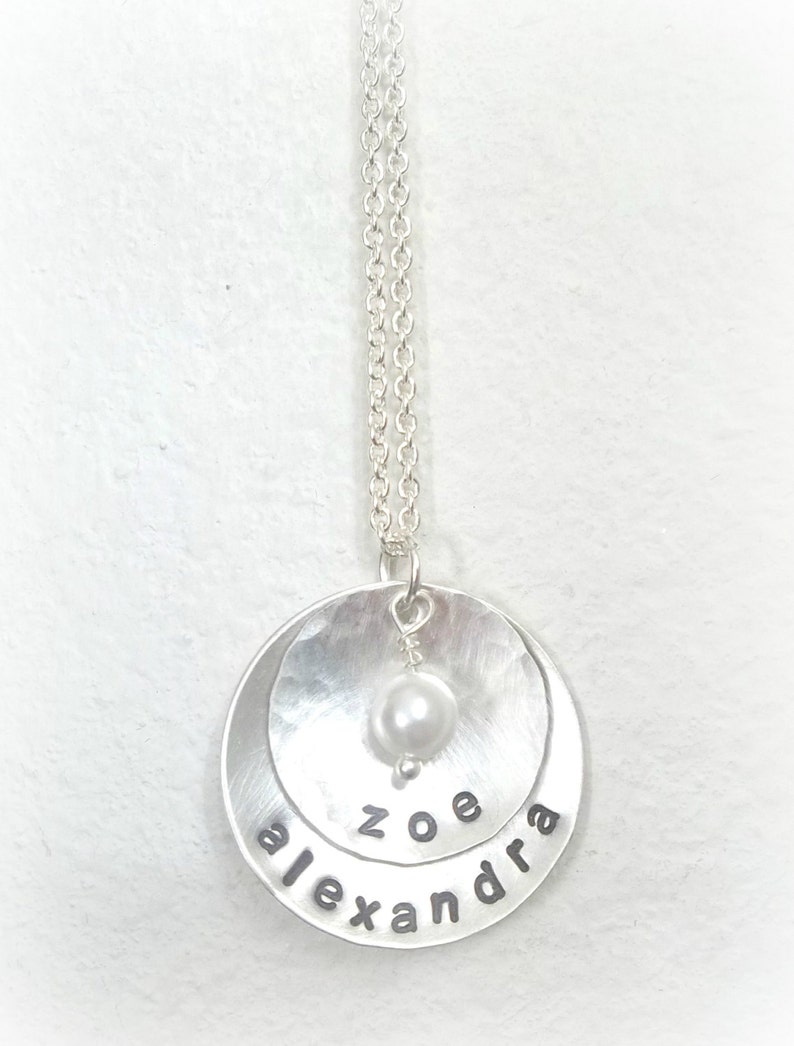 Personalized Hand Stamped Sterling Silver Necklace with vintage pearl or swarovski crystal image 2