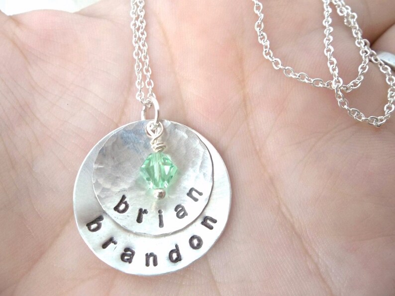 Personalized Hand Stamped Sterling Silver Necklace with vintage pearl or swarovski crystal image 3