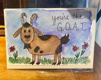 You’re the GOAT - Original Watercolor and Ink Blank Card with envelope