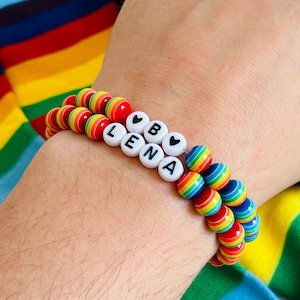 Pulsera LGBTQ con personalización, pulsera del Orgullo Gay con nombre, pulsera de cuentas arcoíris LGBT con letra, regalo del mes del Orgullo para gays