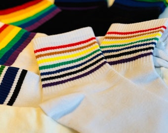 Calcetines arco iris LGBTQ, calcetines arco iris orgullo, ropa del festival CSD, traje LGBT, regalo para gays, regalo para trans lesbianas gays