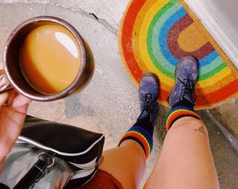LGBTQ PRIDE socks, rainbow socks, Pride Month outfit, CSD festival clothing, gift for gay men, gift idea for bisexuals, One Love